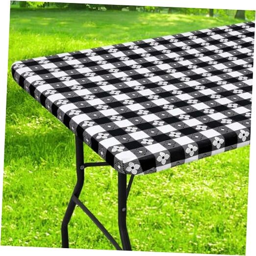 Rectangle Vinyl Table Cloth, Waterproof 72" x 30" (Rectangular) Black & White