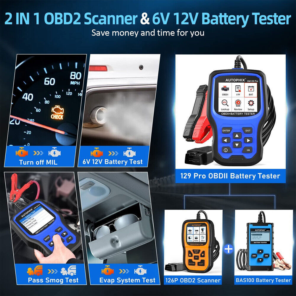 OBD2 Scanner 12V Car Battery Tester Check Engine Fault Code Reader I/M Readiness