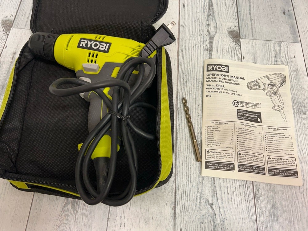Ryobi 3/8 Inch Corded Power Drill 5.5 Amp Variable Speed Trigger D43