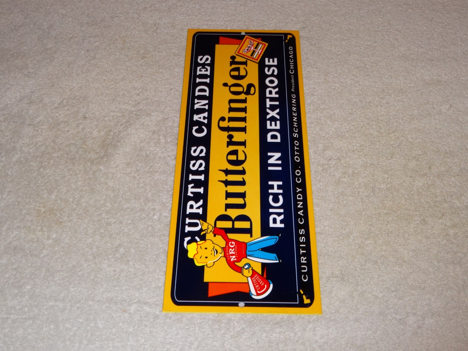 VINTAGE CURTISS CANDIES BUTTERFINGER 15" METAL CHICAGO CHOCOLATE CANDY BAR SIGN!