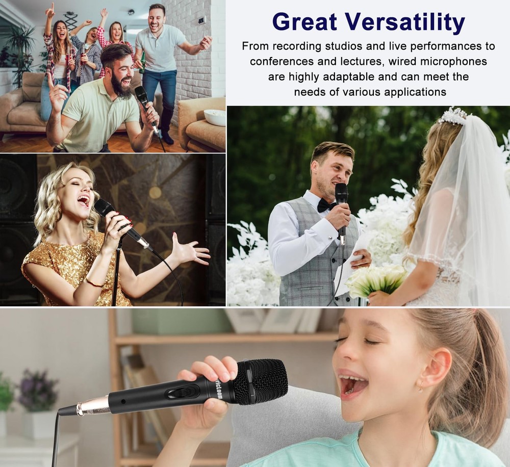 LyricLoom Professional Wired Microphone for Karaoke Handheld, Black Set