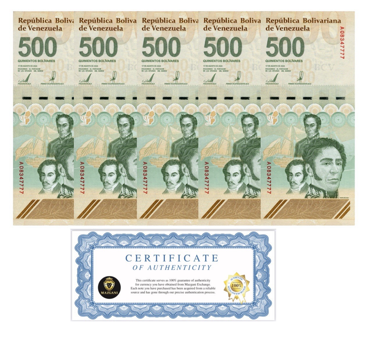 VENEZUELA 500 DIGITALES 2023 qty 5 UNC 500 million bolivar soberano New USA