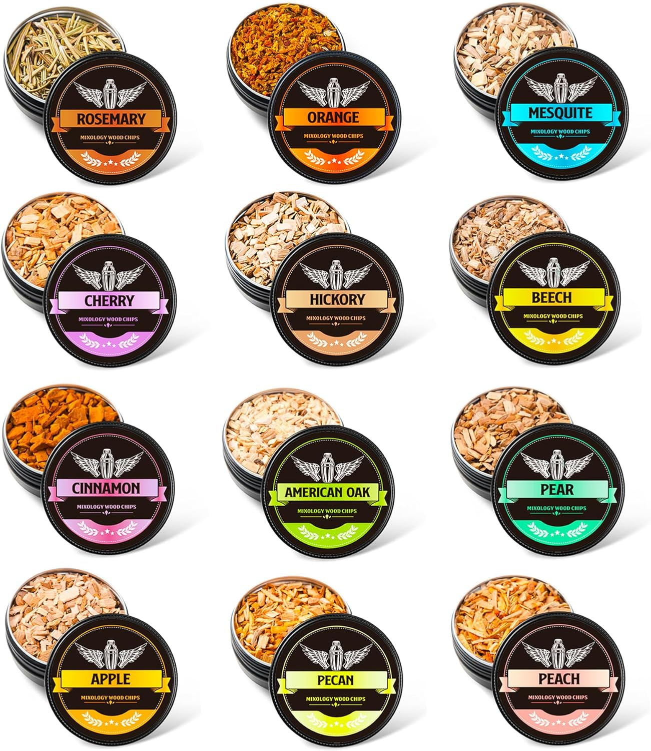 Natural Wood Chips for Cocktail Smoker, 12 Flavors Wood Chips Including Apple,Ch