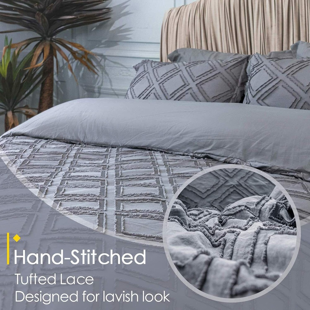 Queen Comforter Set Jacquard Tufted Bedding Comforter Sets for Queen Bed, Grey B