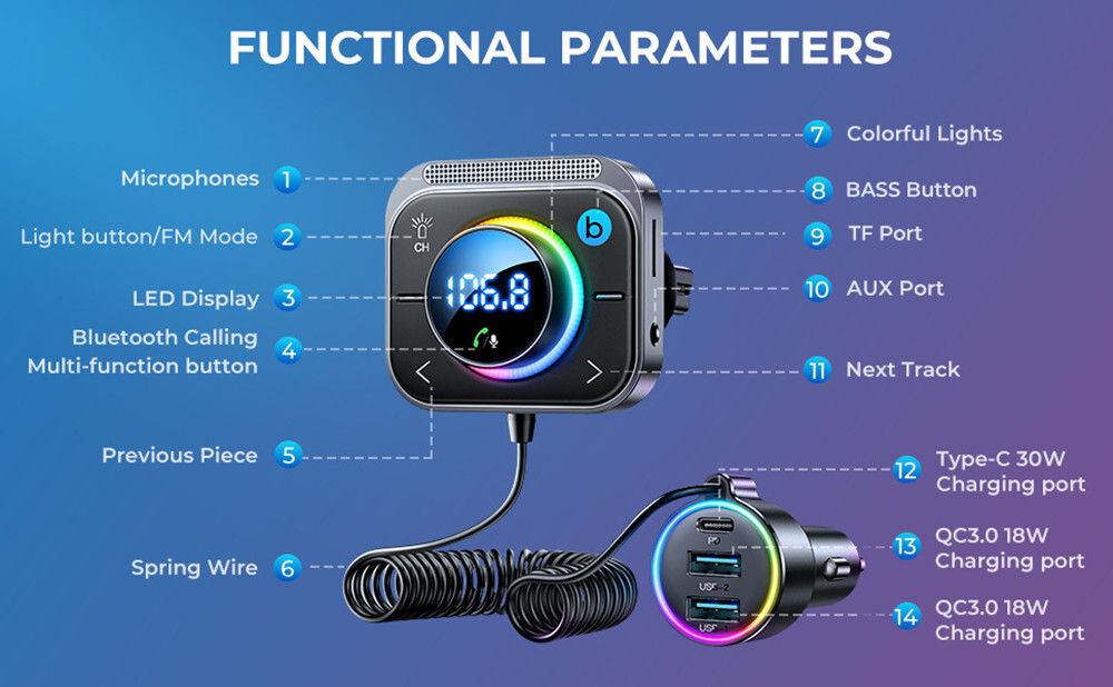 Bluetooth FM Transmitter Car Radio Player MP3 Adapter Modulator Kit 2USB Charger