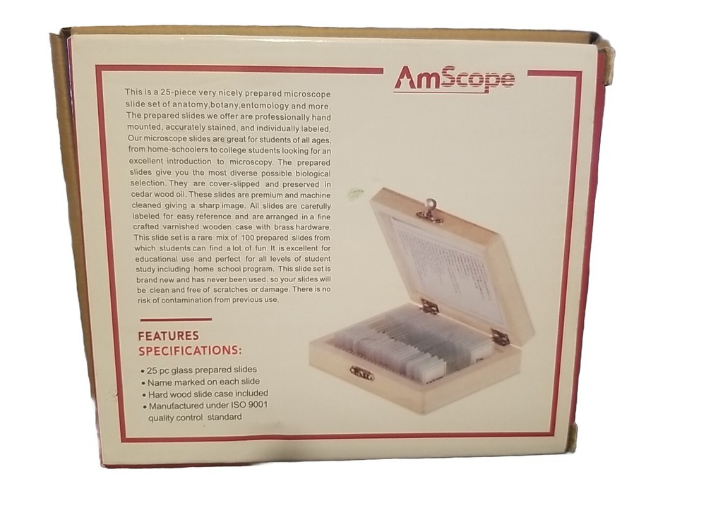 Amscope 25 prepared biology microscope slides NEW