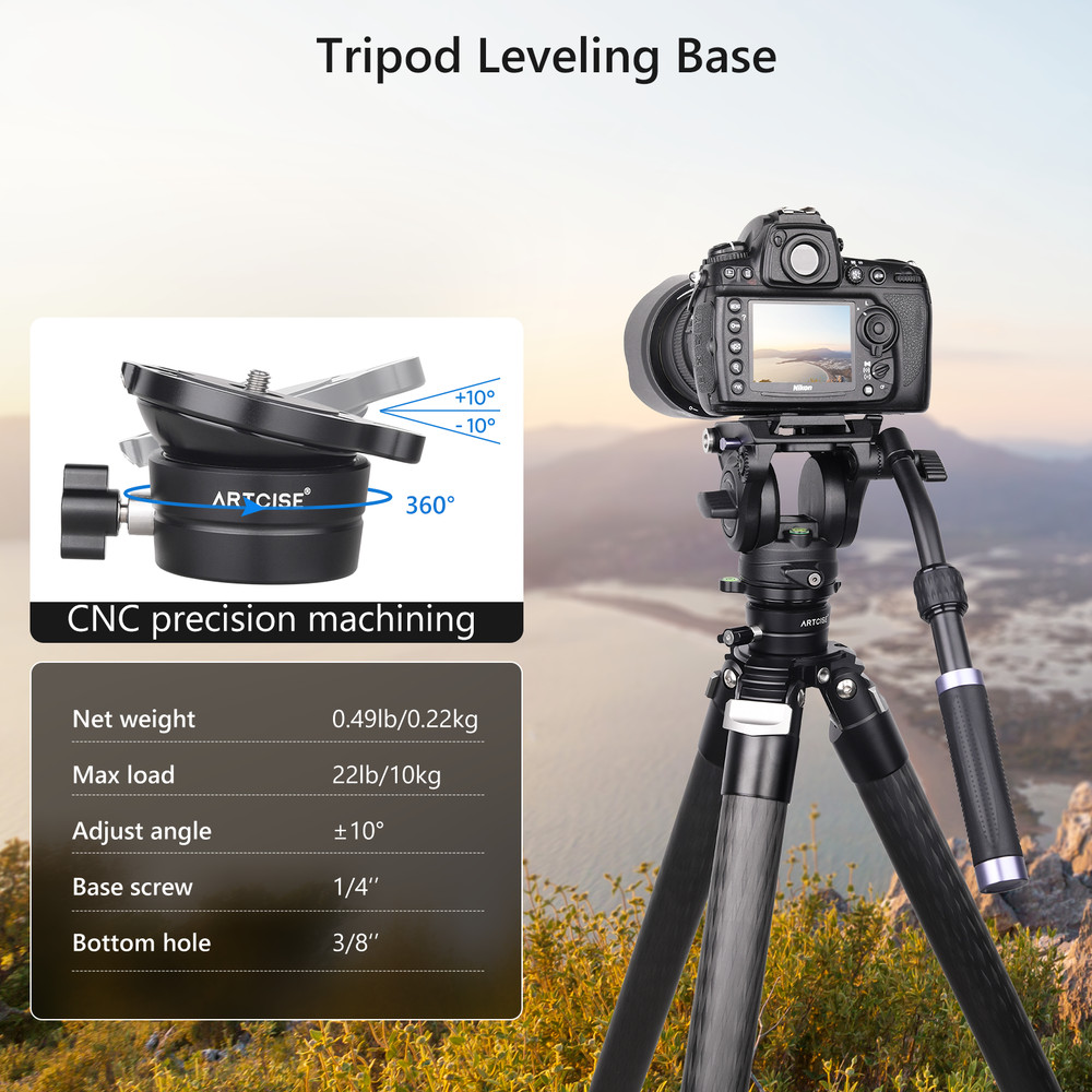 Tripod Leveling Base (⌀50mm) Camera Leveler, Aluminum Adjusting Tripod Head