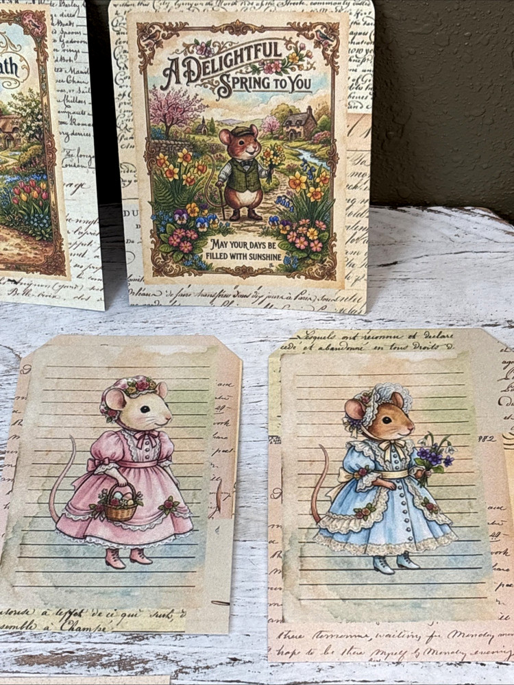 12Pc Easter Mice Ephemera Pack For Scrapbook Junk Journal Mixed Media Crafts