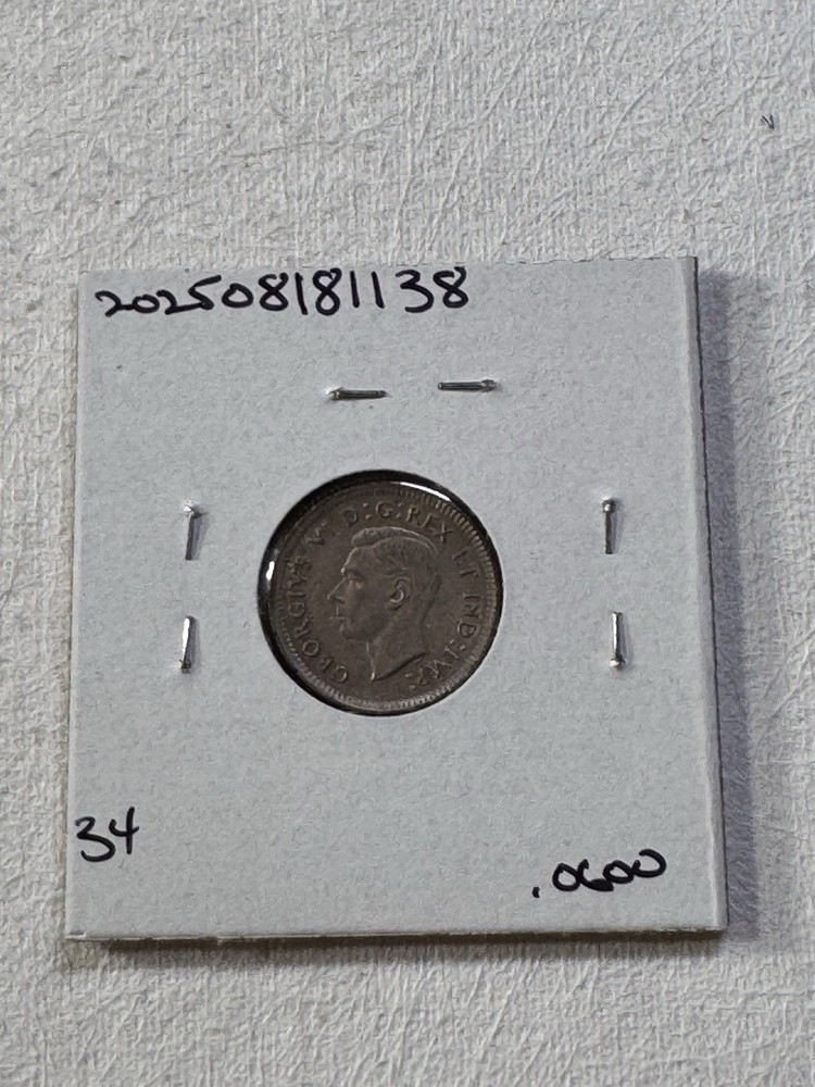1938 Canada 10 Cents Silver Coin Cleaned