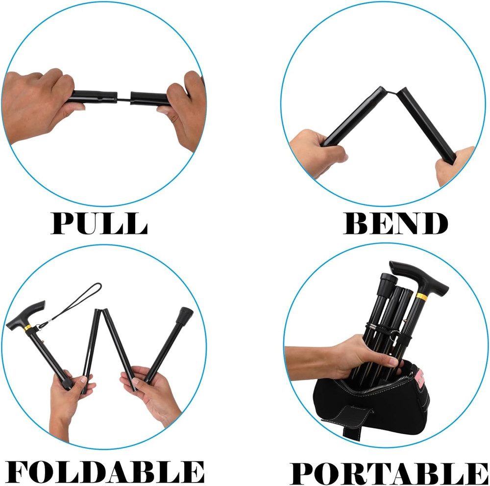 Adjustable Lightweight Folding Aluminum Walking Stick with Non-Slip Rubber Base
