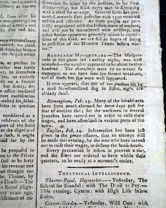 ST. CLAIR'S DEFEAT Battle of the Wabash River Ohio INDIANS Victory 1792 Original