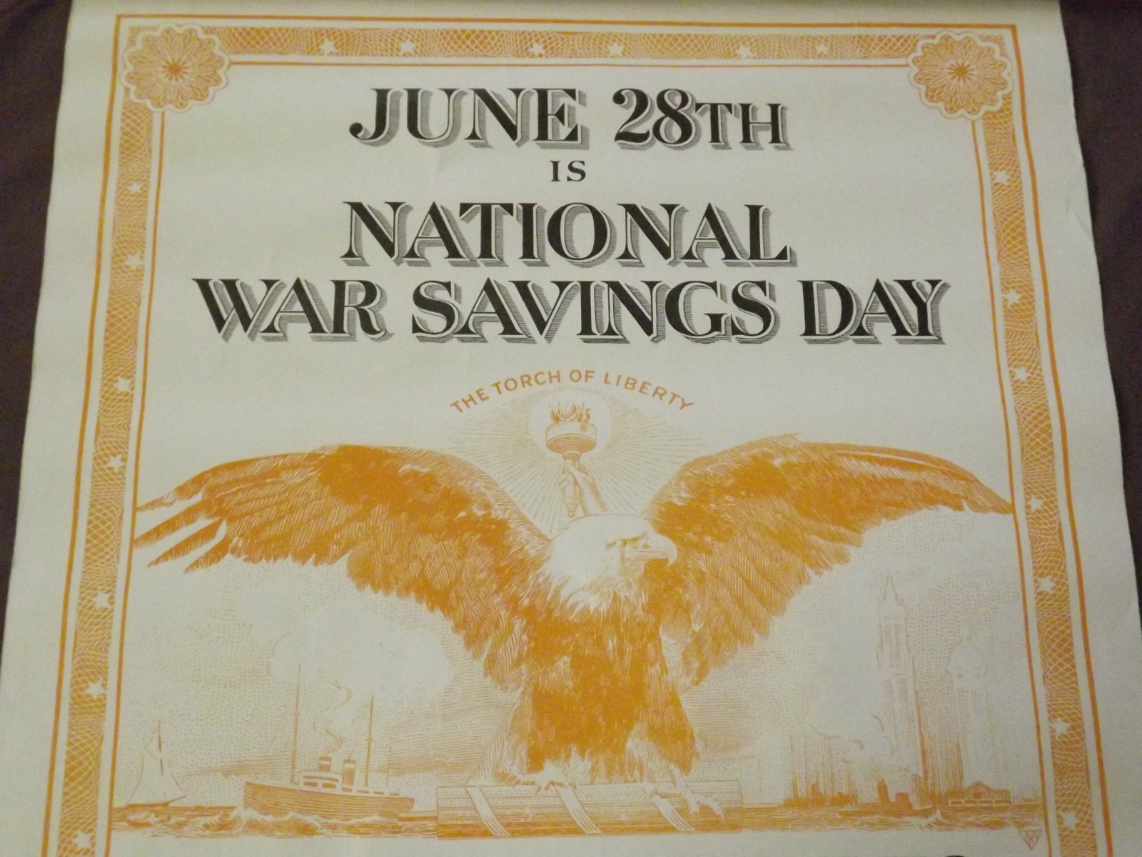 WORLD WAR 1 ORIGINAL NATIONAL WAR SAVINGS DAY BALD EAGLE LIBERTY TORCH POSTER