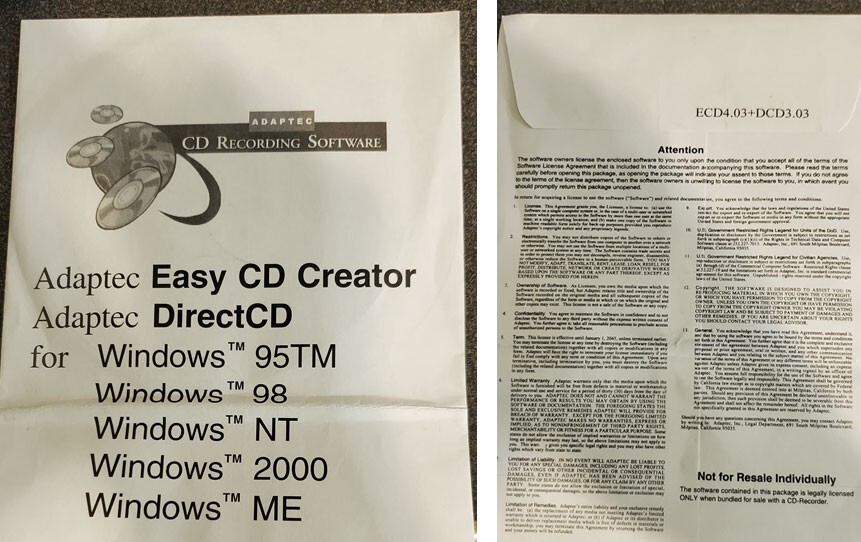 Adaptec Easy CD Creator and DirectCD Recording Software - NEVER OPENED