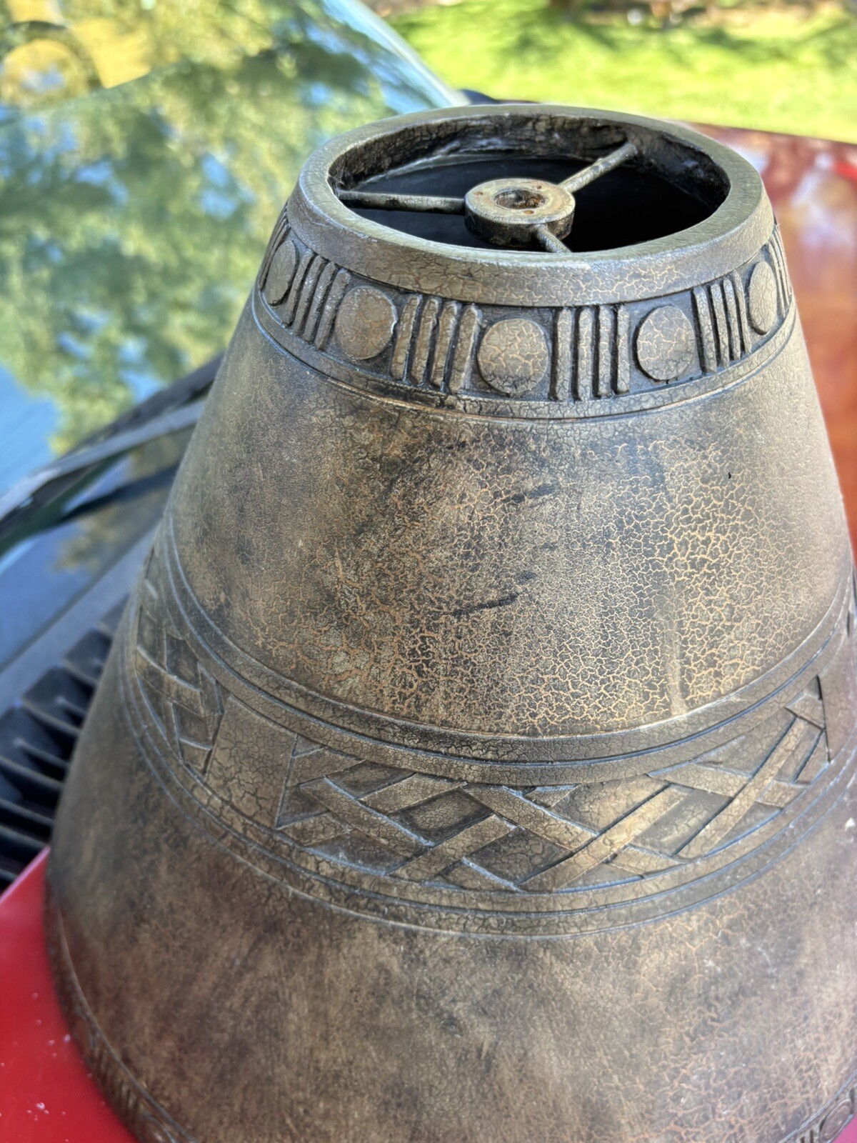 Rare UNIQUE Vintage Ceramic Clay ceramic Lamp Shade Heavy Brown Pottery Tribal