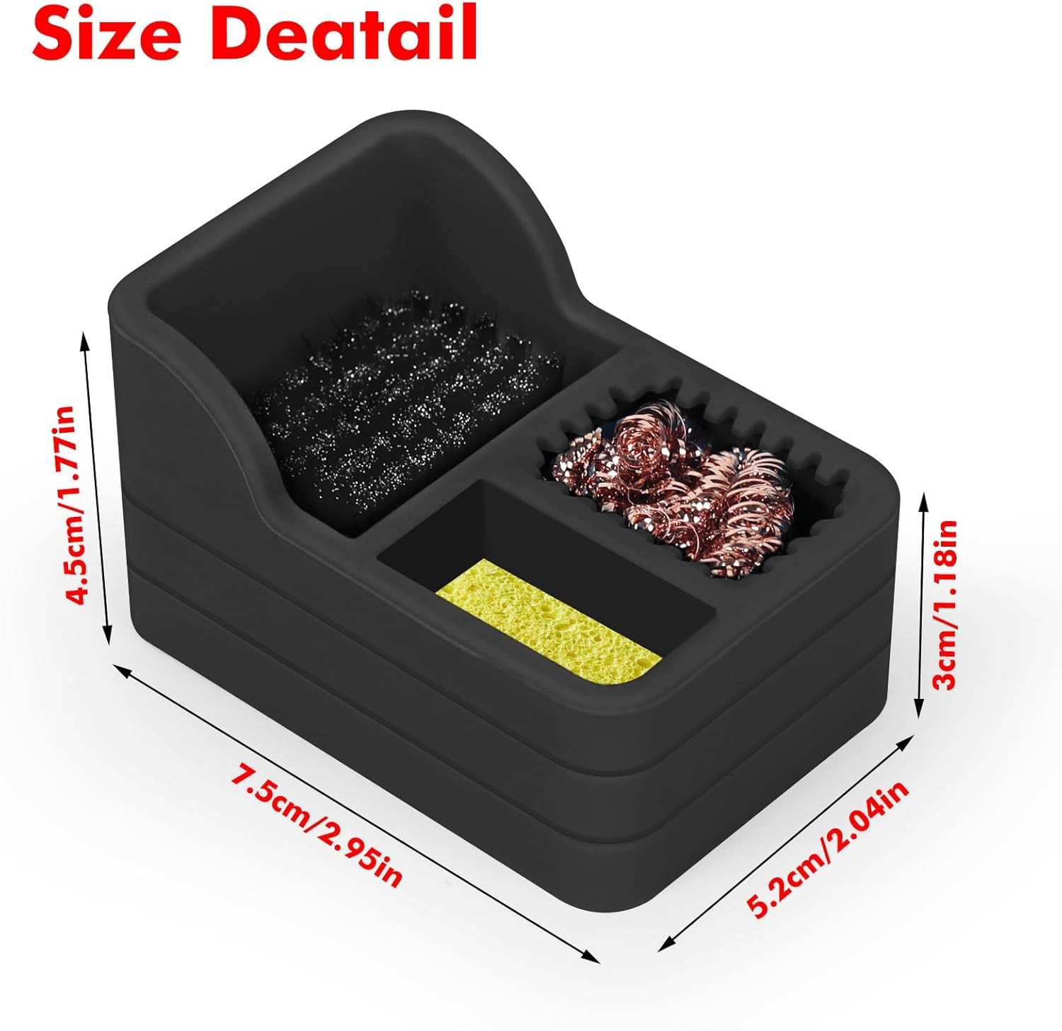 Soldering Iron Tip Cleaner Kit with Brass Wool, Sponge,Steel Brush in Black Sili