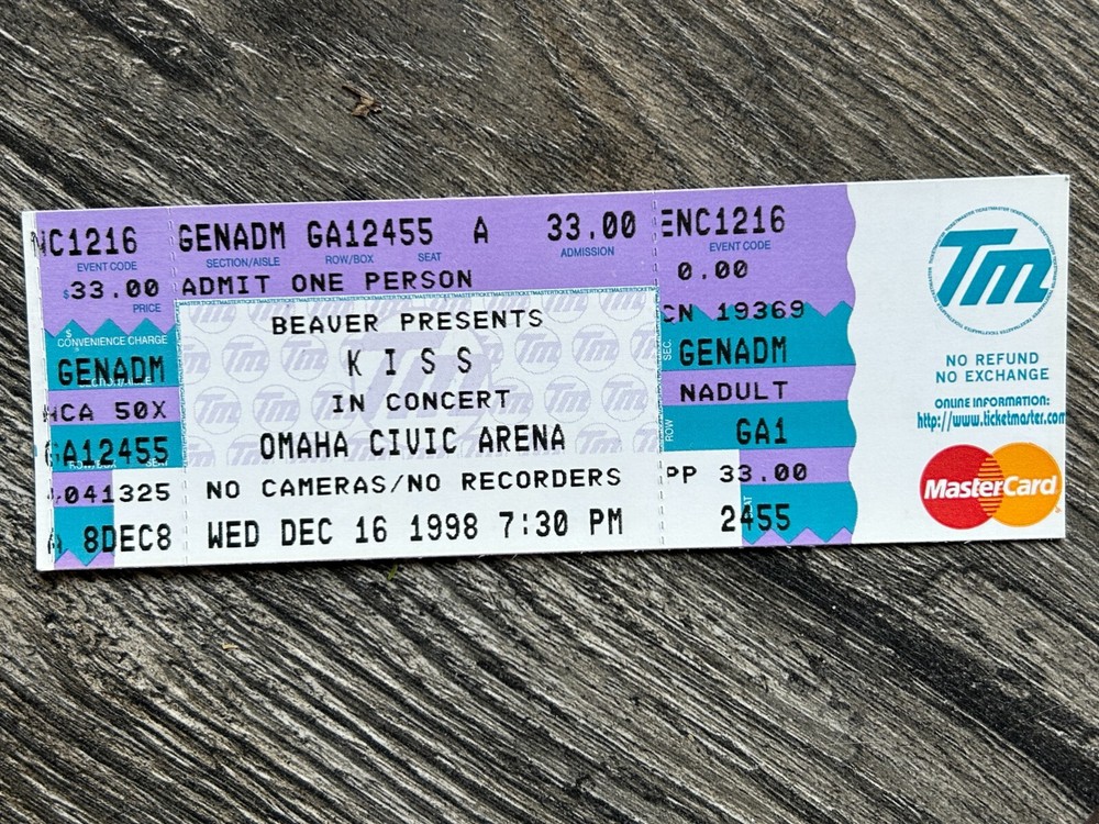 KISS Full Ticket Stub Psycho Circus Concert Tour Omaha Dec 16 1998 Vintage Kiss