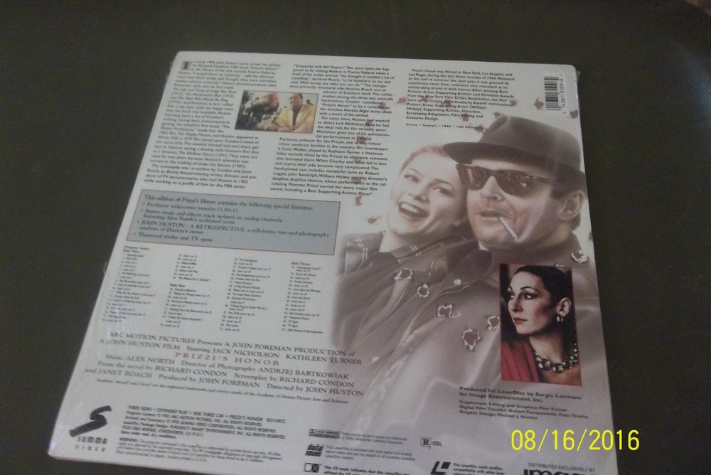 PRIZZI'S HONOR - RARE LASERDISC - NICE CONDITION