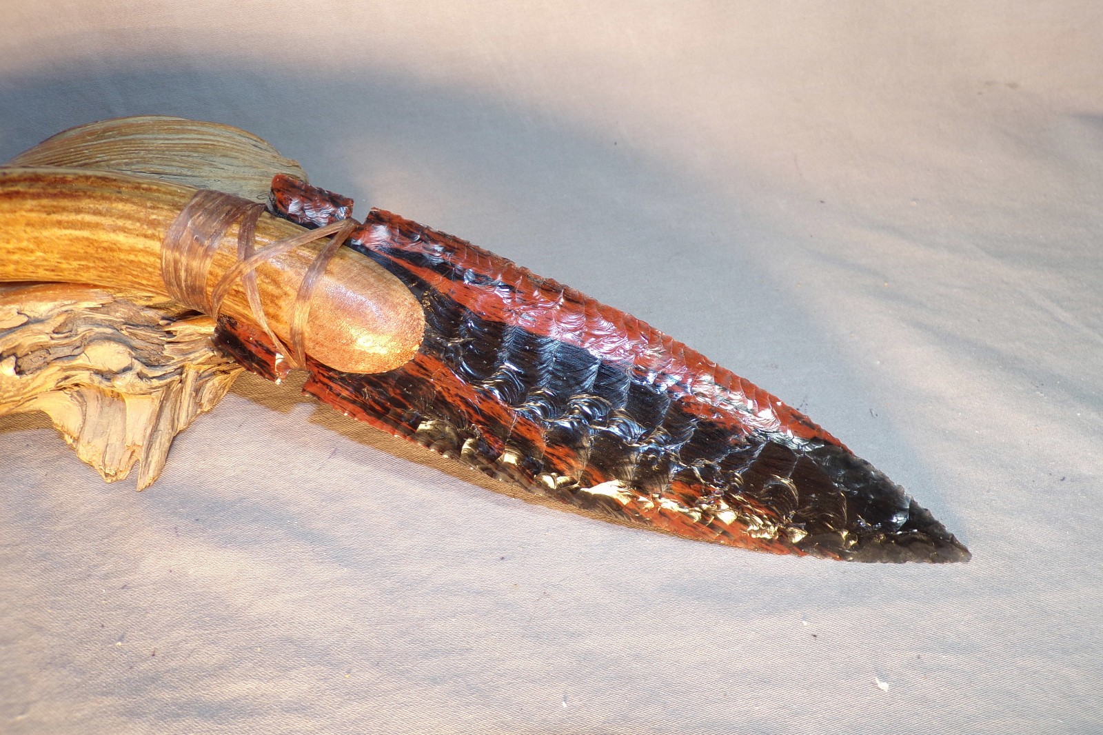Large Triple Flow Obsidian Fox Ear Knife Flint Knapping Black Powder COA