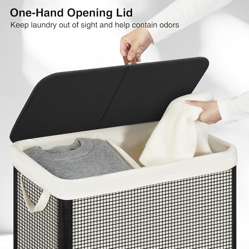 Double Laundry Hamper with Lid, 140L Large 2 Section Laundry Sorter, 2-Section