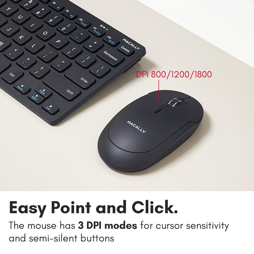 Macally Small Wireless Keyboard and Mouse Combo - an Essential Work Duo - 2.4G C