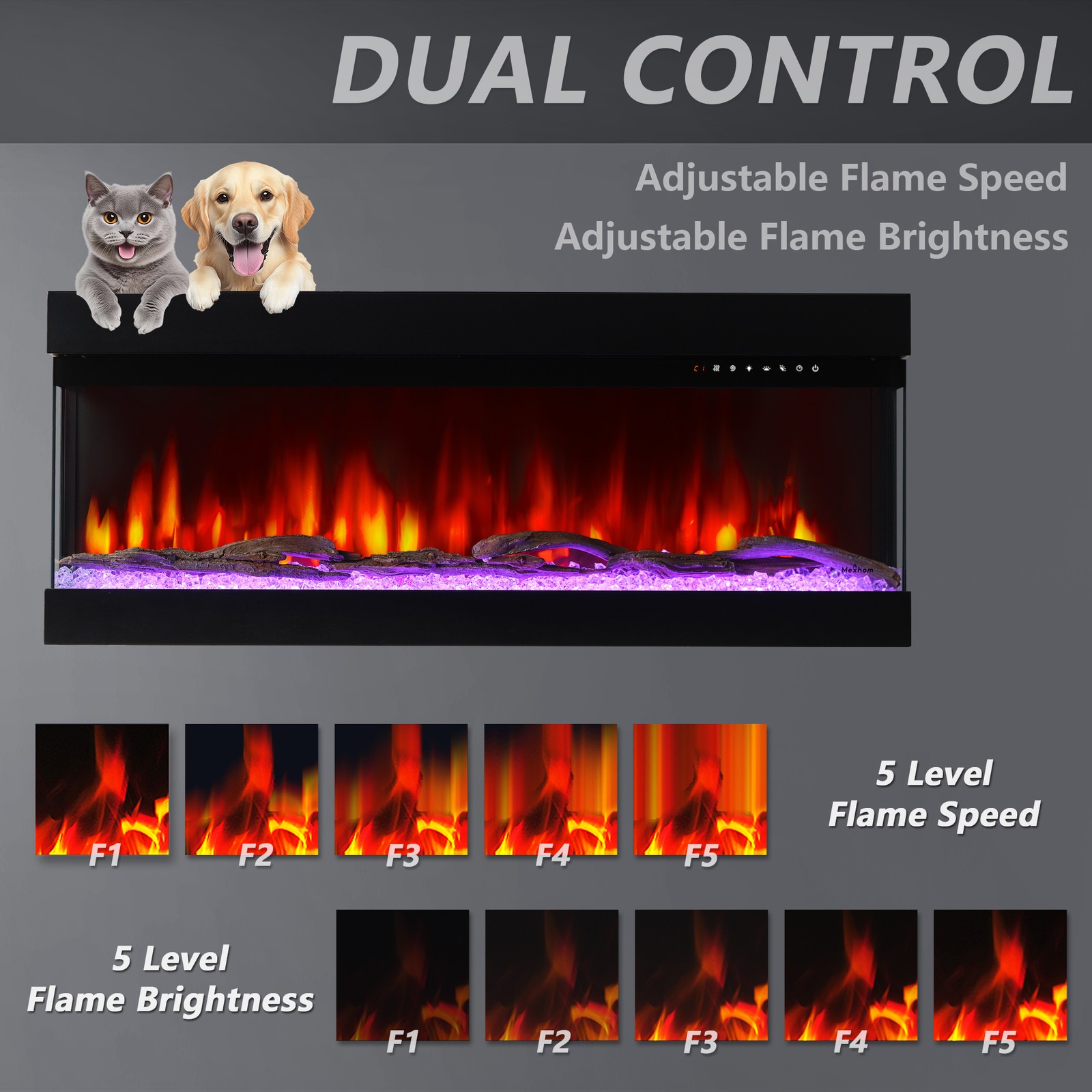 3 Sided Glass Built-in Electric Fireplace,Multi-Color Flames