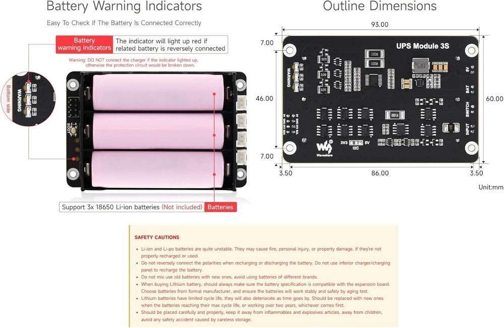 Waveshare Uninterruptible Power Supply (UPS) Module, UPS Module 3S (EN)