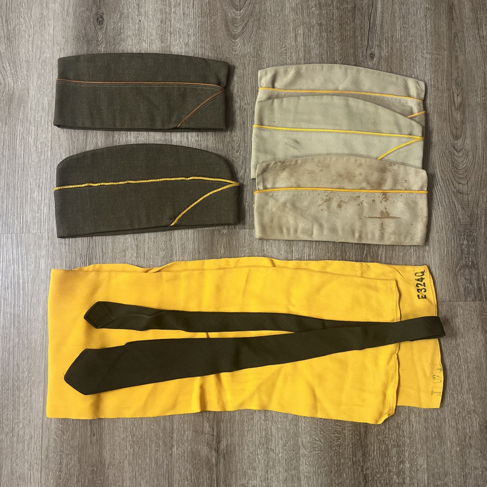 WWII Korea Cavalry Armored Garrison Cap Tie Hat Ascot  MILITARY Yellow Vietnam