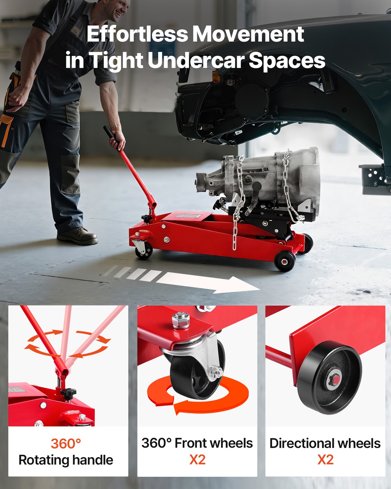 VEVOR Low Profile Floor Jack 1000 lbs Transmission Jack with 360° Front wheels