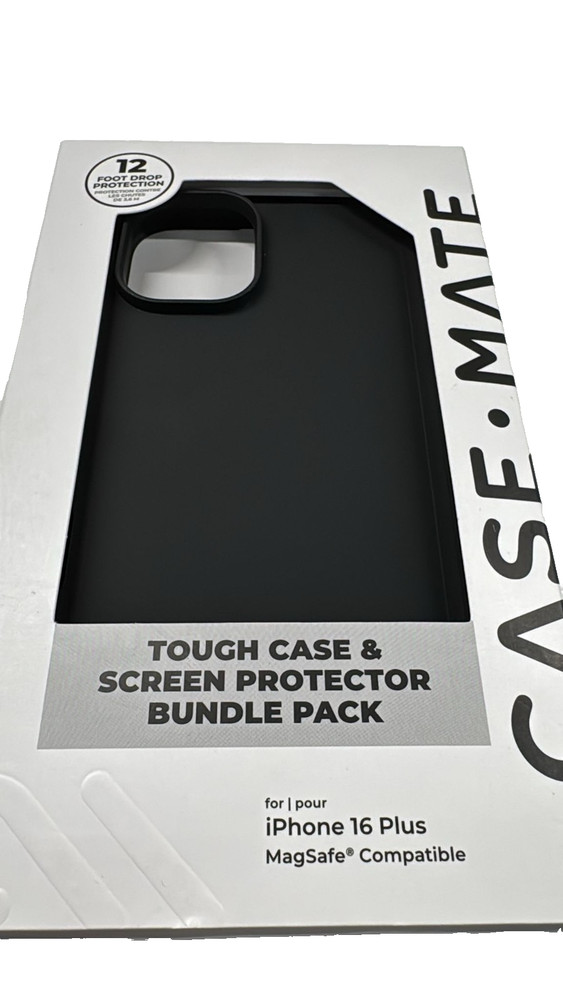 NEW Case-Mate Black Tough Case & Screen Protector Pack for Apple iPhone 16Plus