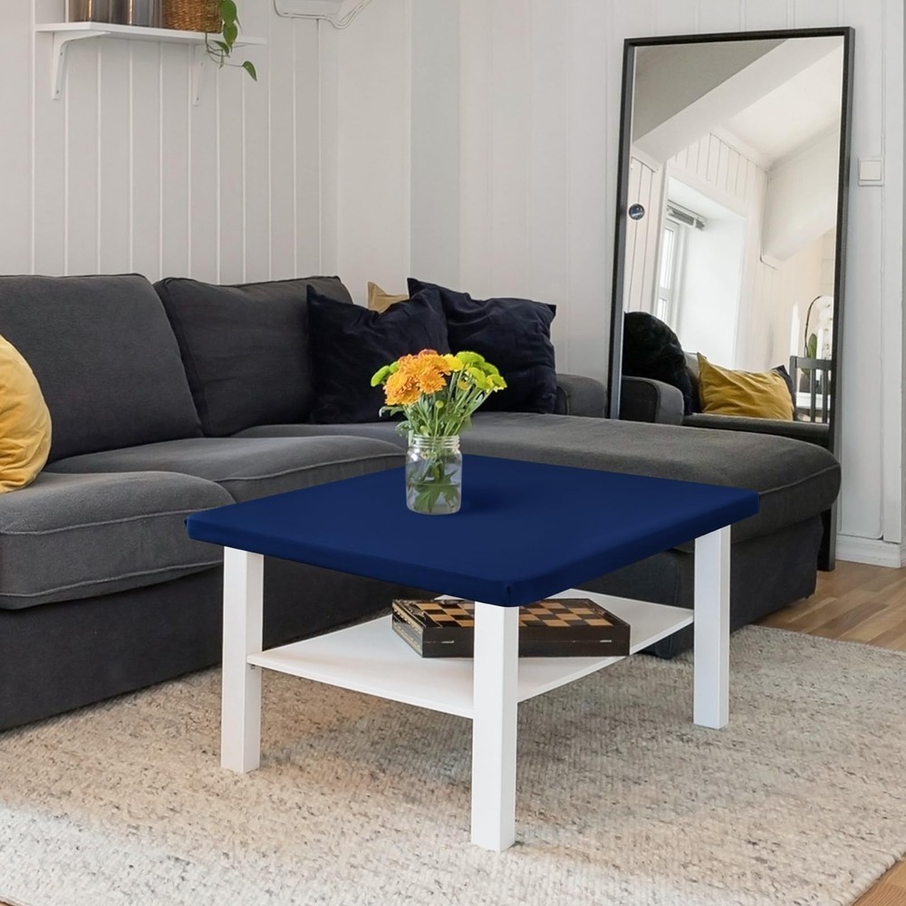 Square Elastic Fitted Tablecloth, Windproof Polyester Table Cover, Scratch Re...