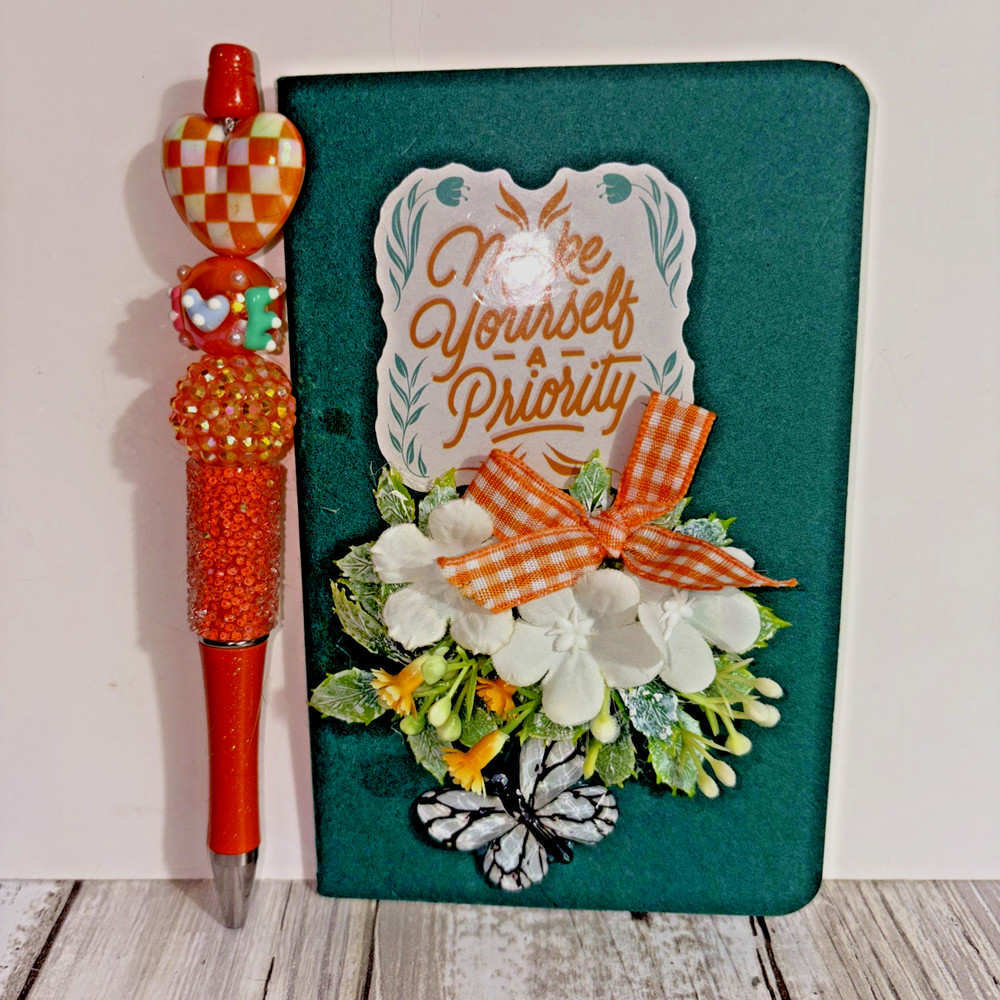 HANDCRAFTED BEADED PEN & NOTE PAD SET -MAKE YOURSELF PRIORTY