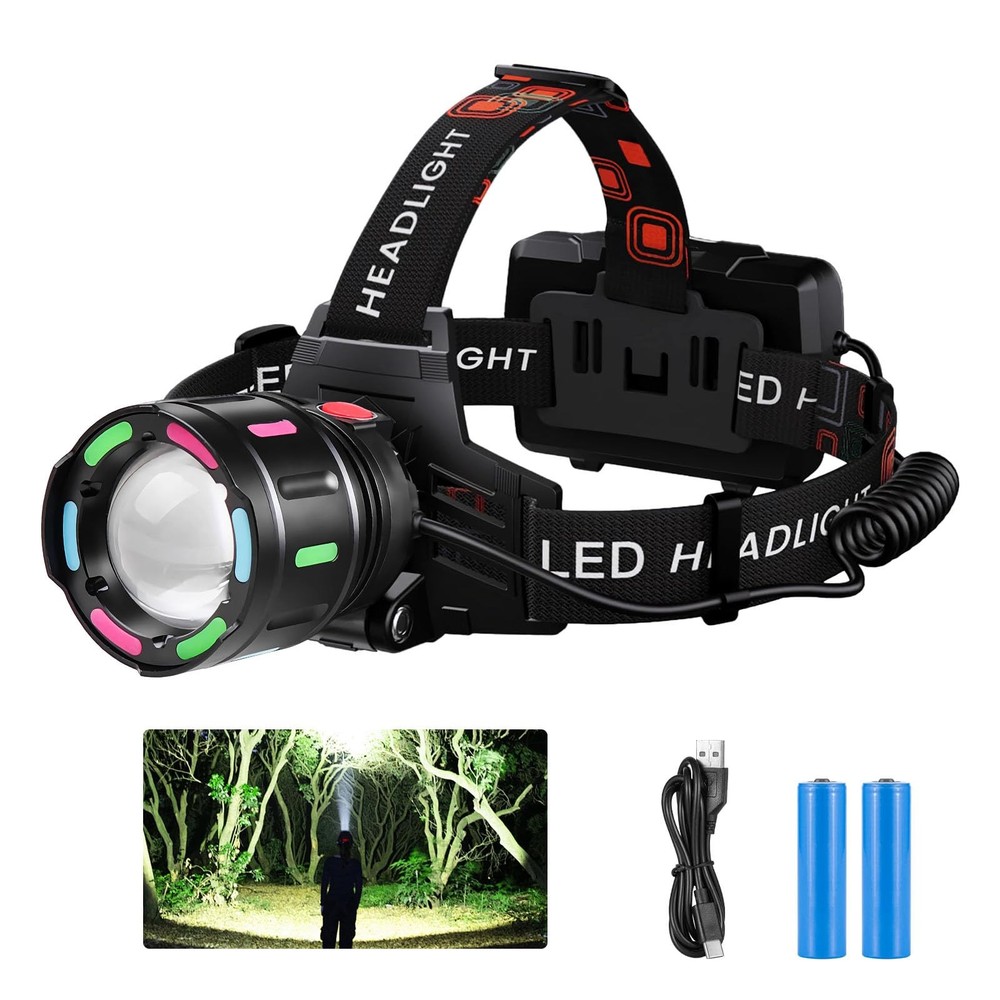 LED Rechargeable Headlamp, 90°Angle Head Lights for Forehead, Black