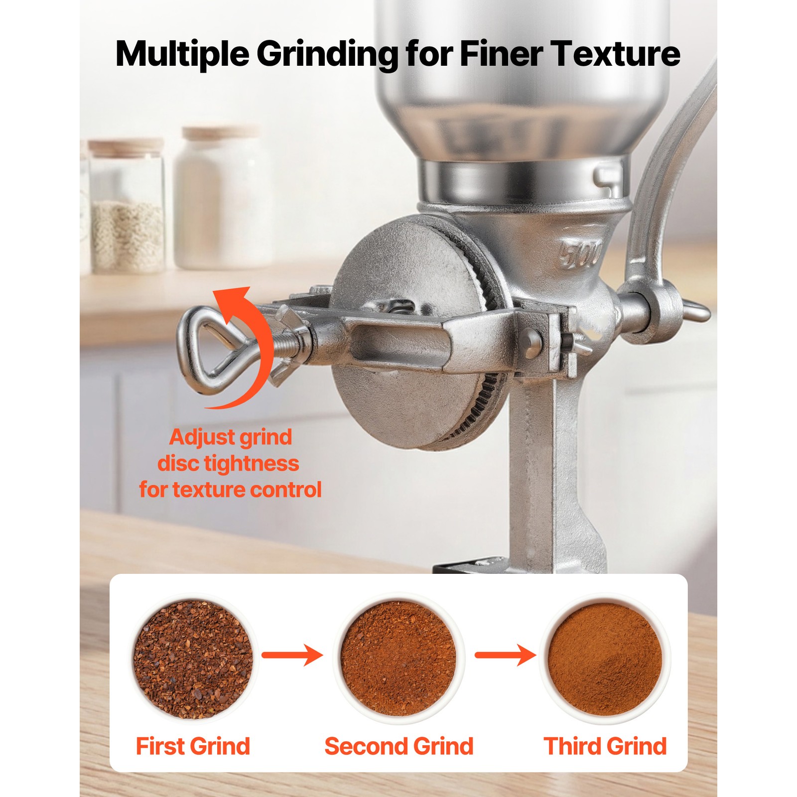 Uimoso Manual Grain Mill with High Hopper, Hand-Crank Cast Iron Corn and Grinder