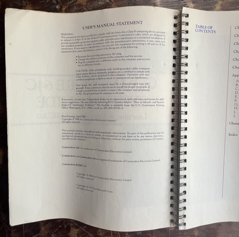 Original 1986 Commodore 64C Personal Computer System Guide-1st Printing Spiral