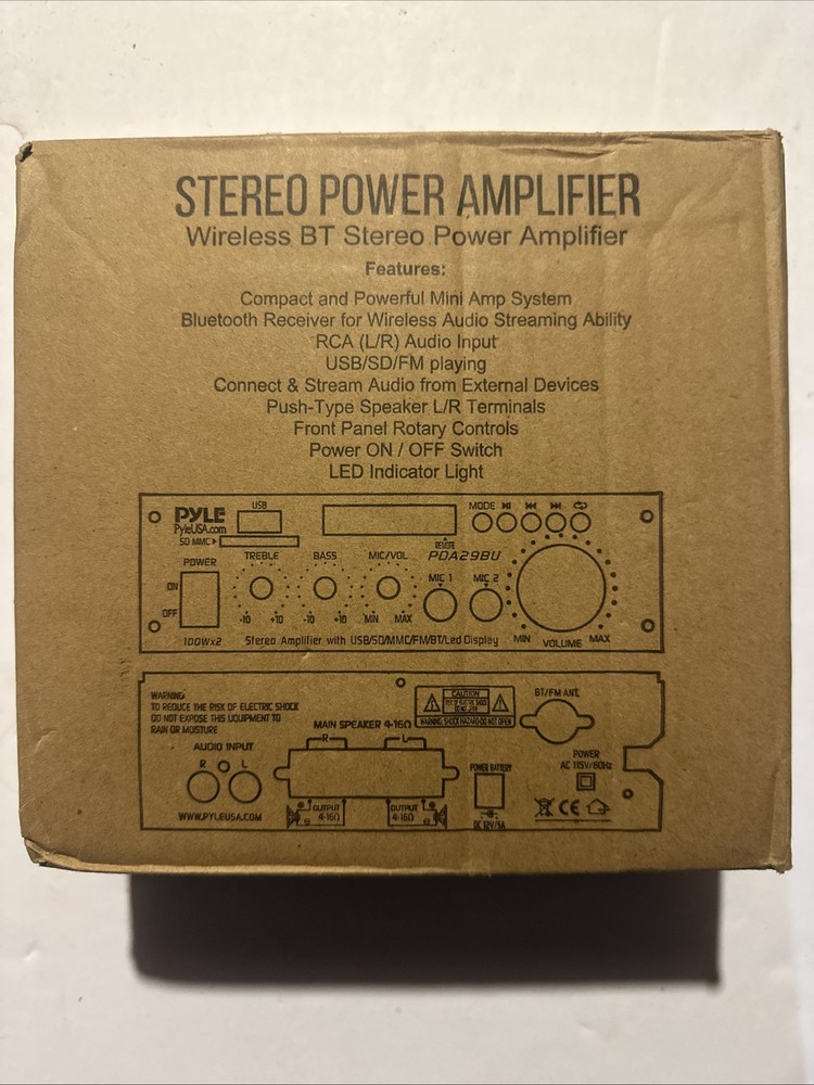Pyle PDA29BU.5 Wireless Bluetooth Stereo Power Amplifier - 200W Open Box