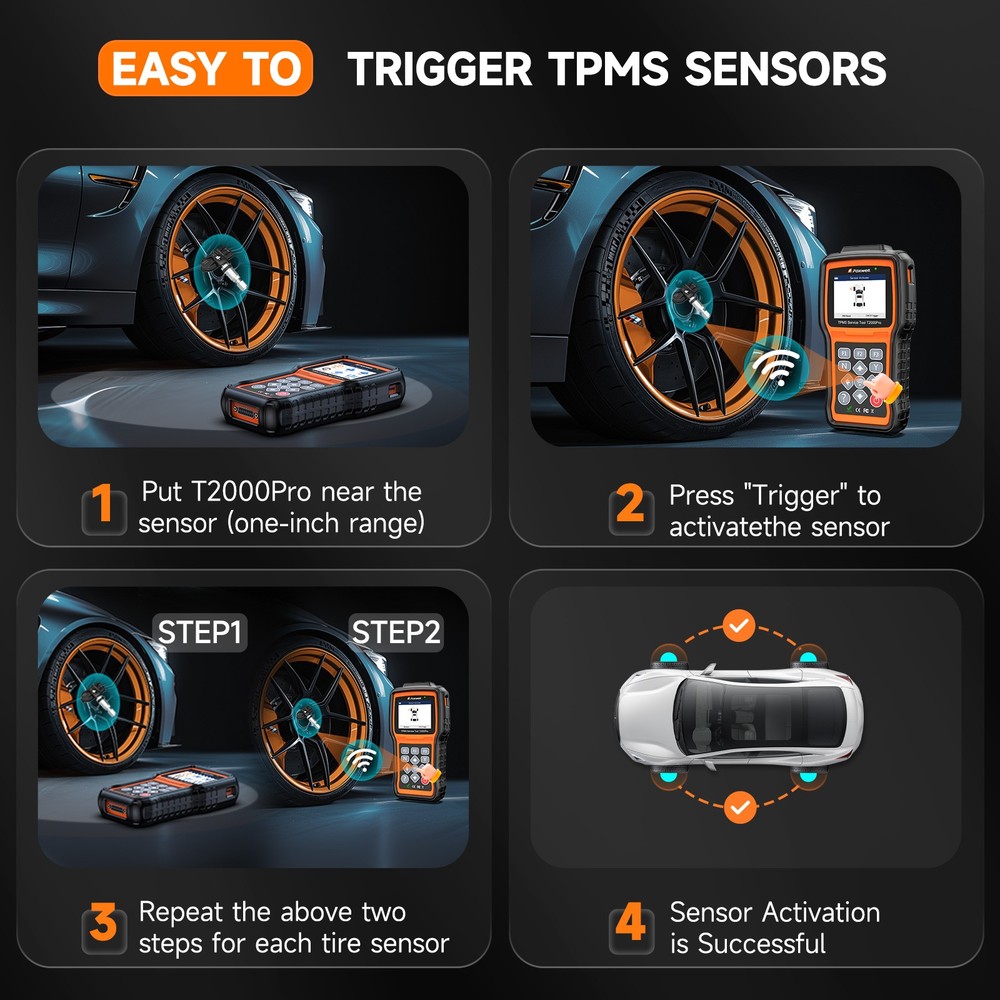 FOXWELL T2000 PRO Tire Pressure TPMS Relearn Activate Sensors Programming Tool
