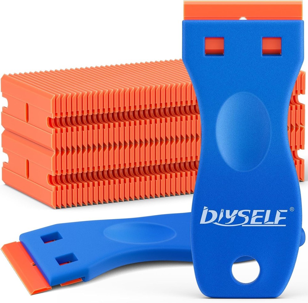 2 Pack Plastic Razor Blade Scraper, Extra 100Pcs Plastic Razor Blades Refills