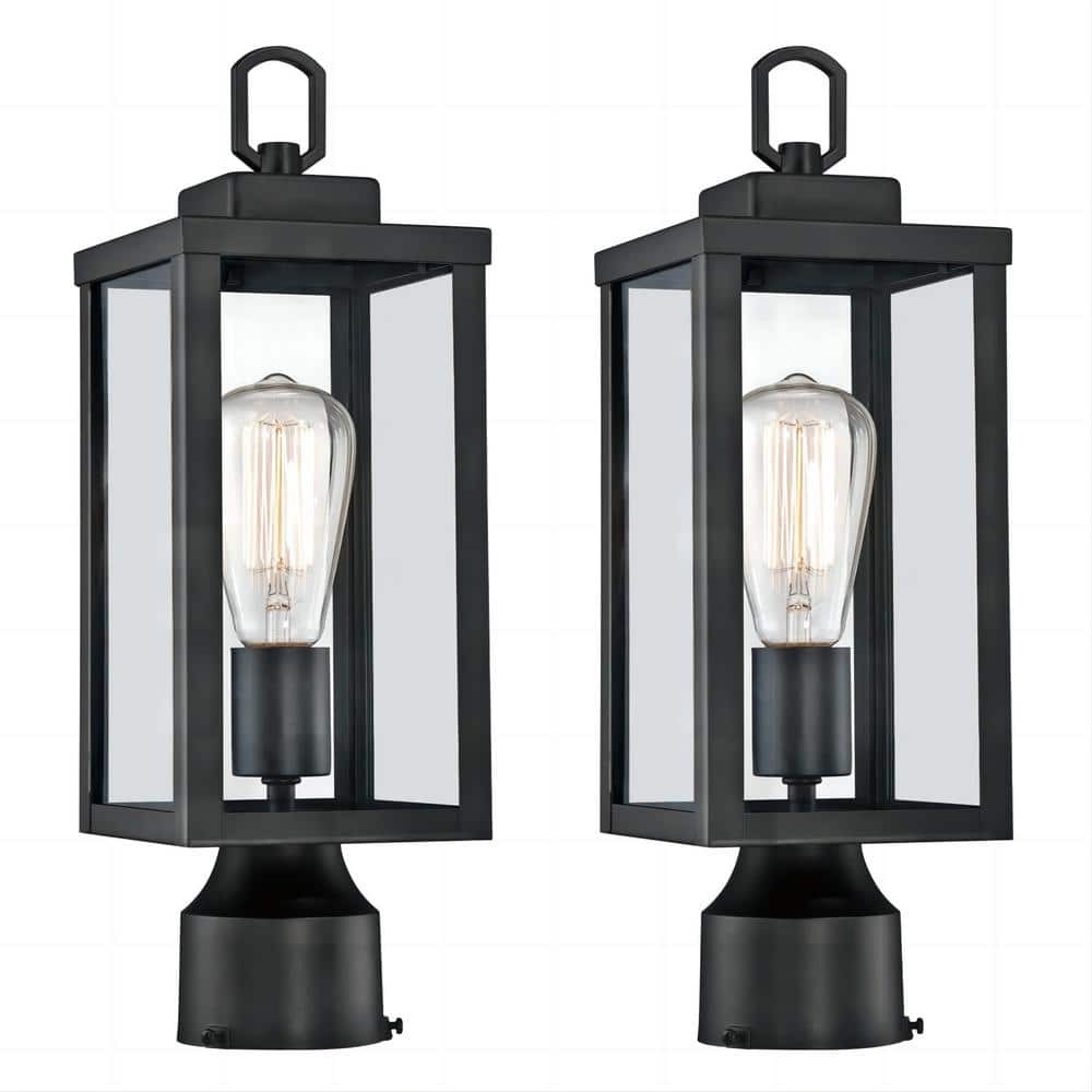 16.6in.2 Lights Black Outdoor Weather Resistant Post Light (2-Pack)