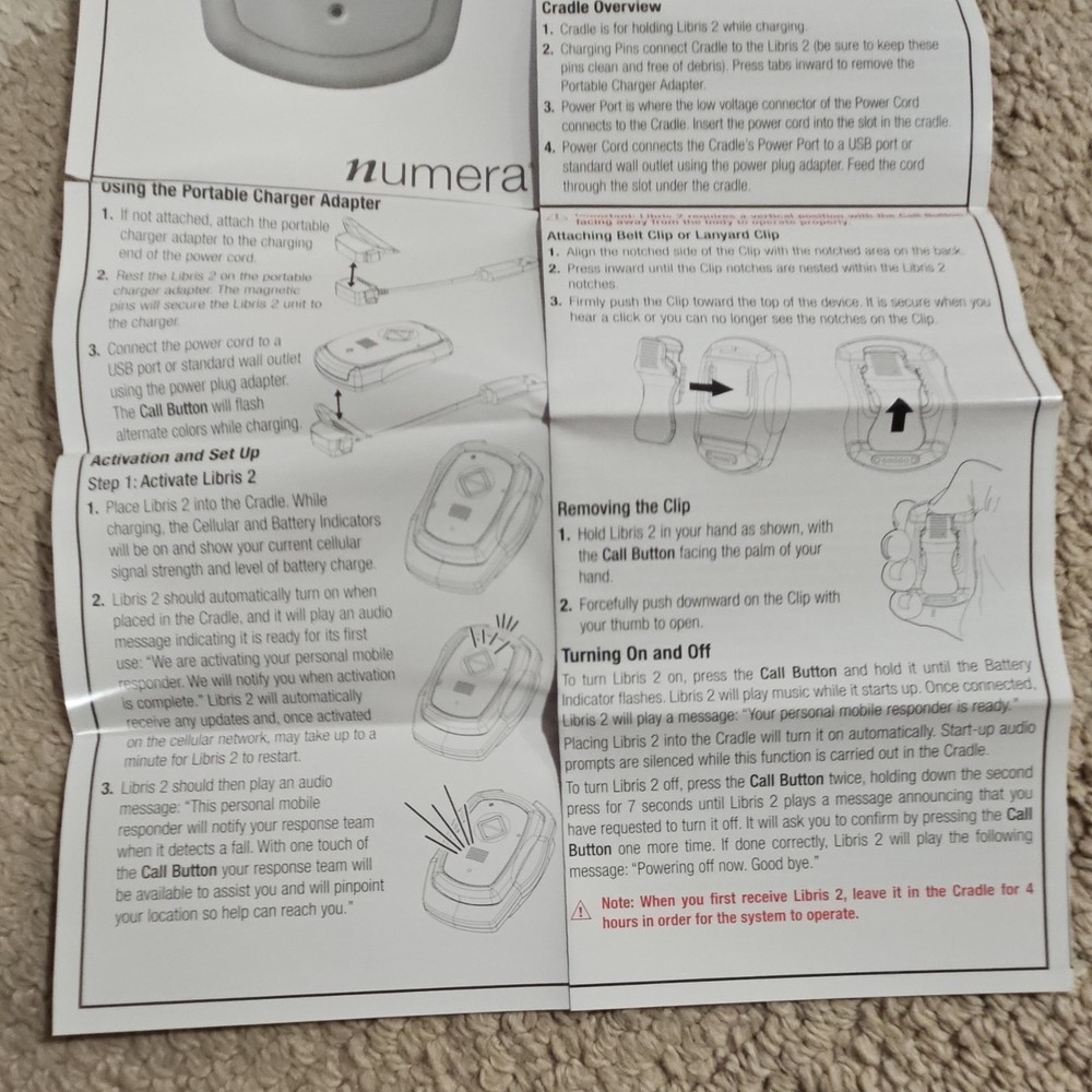 Numera Libris 2 Mobile GPS Alert Device Gray Panic Button Base Station Charger