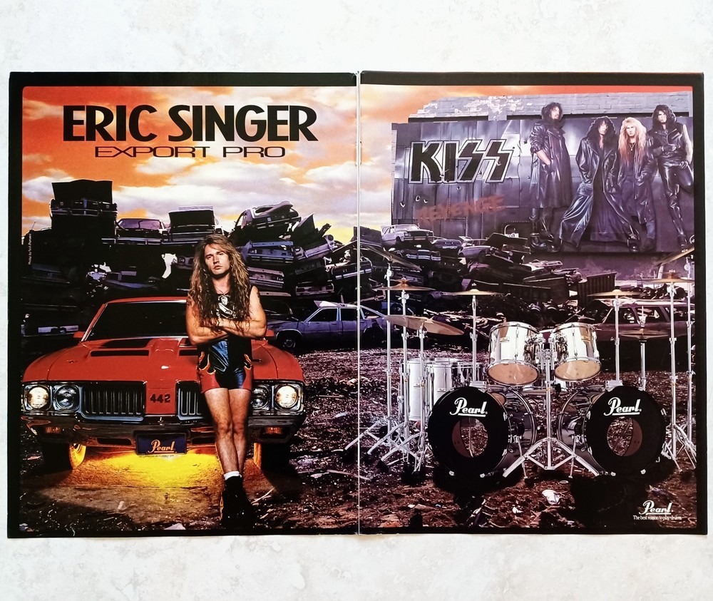 KISS~ERIC SINGER~EXPORT PRO PEARL DRUMS & REVENGE LP 1992 PROMO POSTER AD PINUP