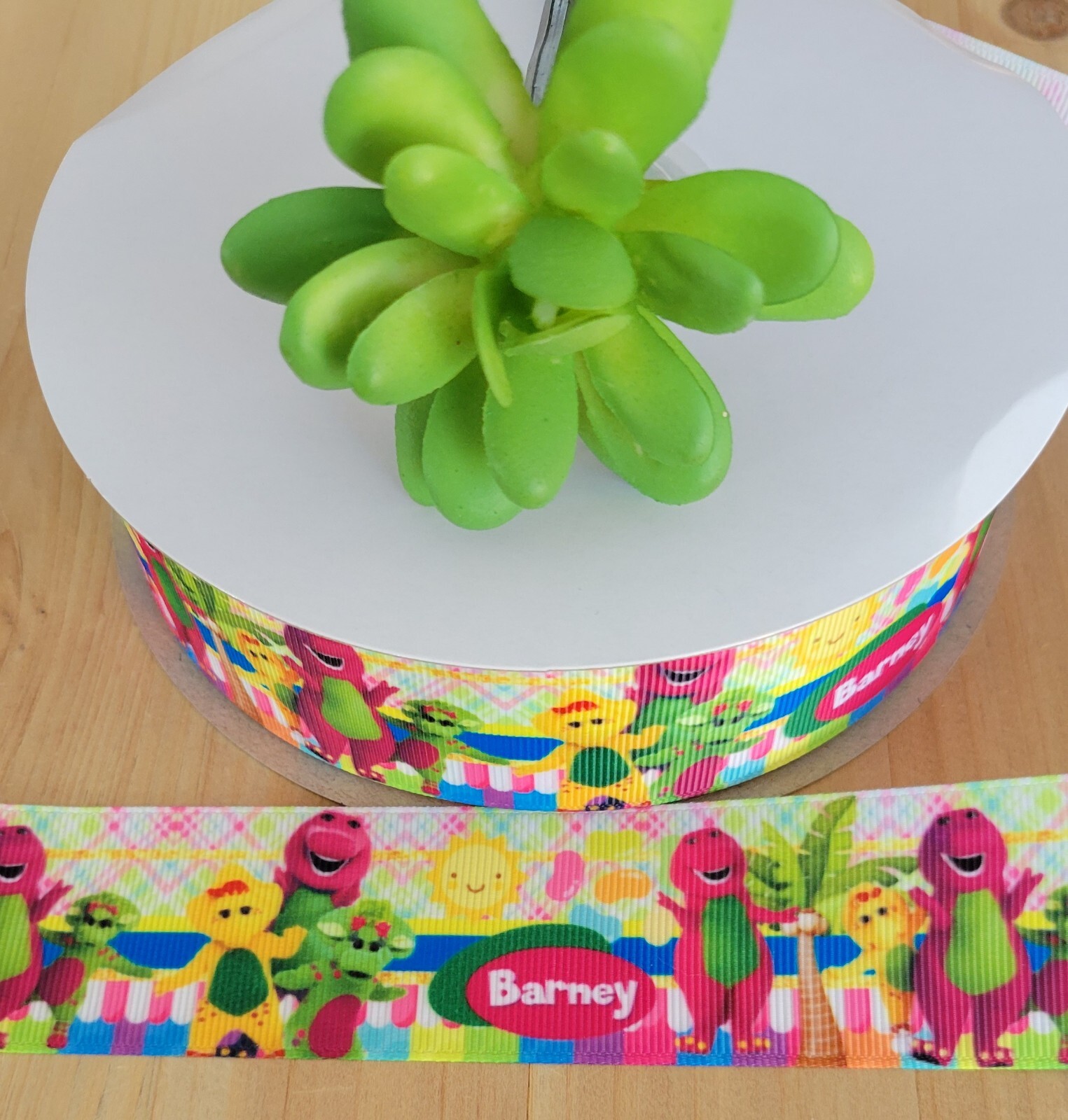 7/8 or 1.5" (1 YD) Barney Character Ribbon Purple Dinosaur Barney And Friends