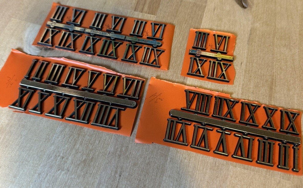 Clockmaker's Lot Vintage Clock Roman Numerals, Assorted Plastic on Cards