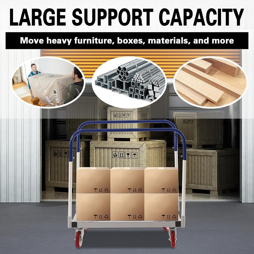 1500 lbs Professional Panel Cart Dolly Rectangular Low Noise with 5inch Caster