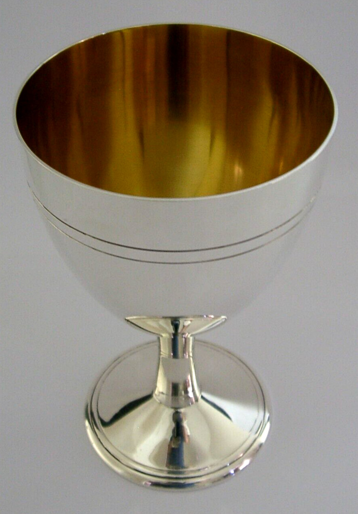 BEAUTIFUL LARGE SOLID STERLING SILVER CHALICE GOBLET 2000 152g BARWARE 240ml