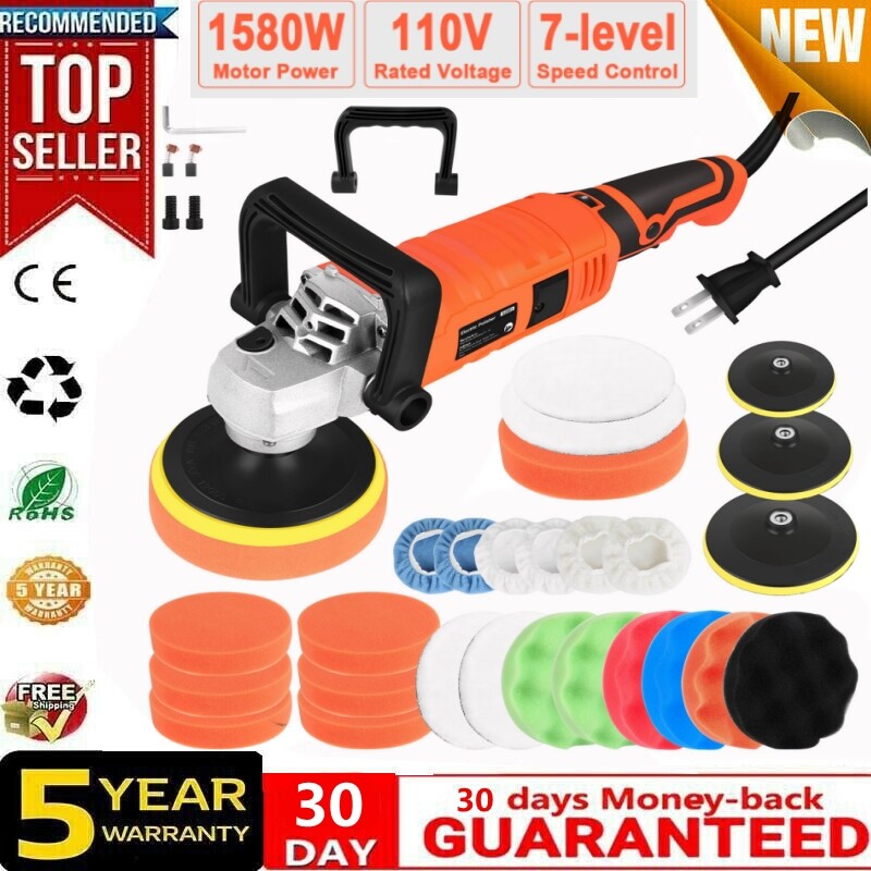 Car Buffer Polisher Waxer 7-Speed Rotary 5"6"+7" Backing Plate Polishing Machine