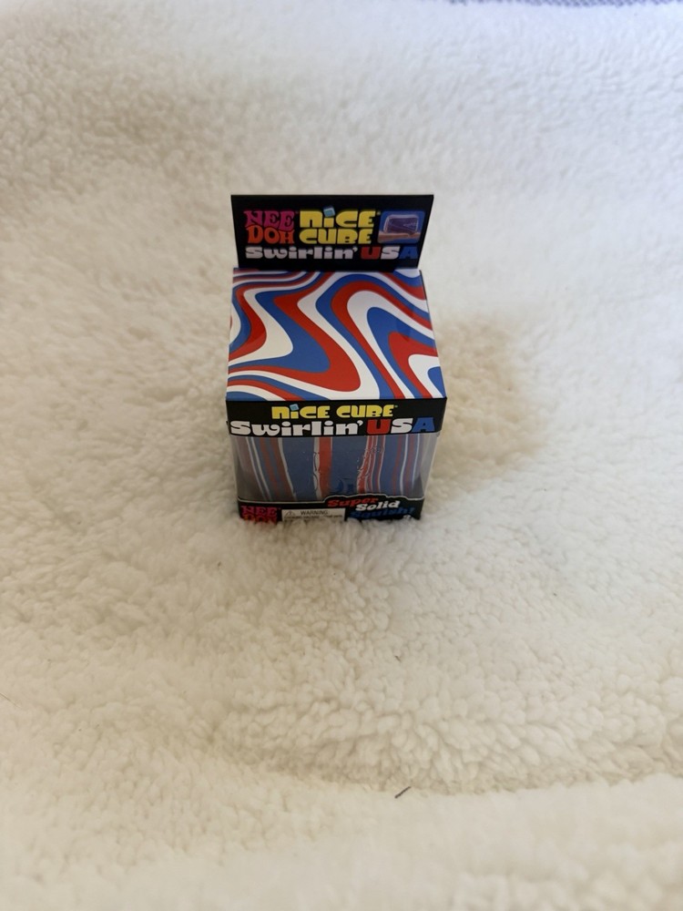 Nee Doh Nice Cube Swirlin' USA Super Solid Squish Blue Red White