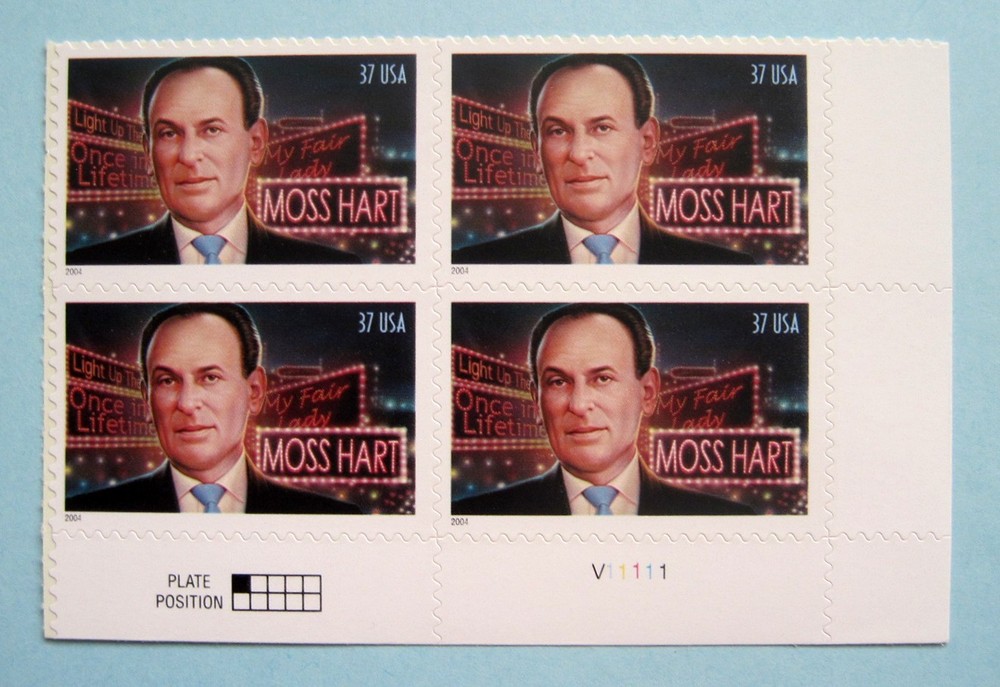 Sc # 3882 ~ Plate # Block ~ 37 cent Moss Hart Issue
