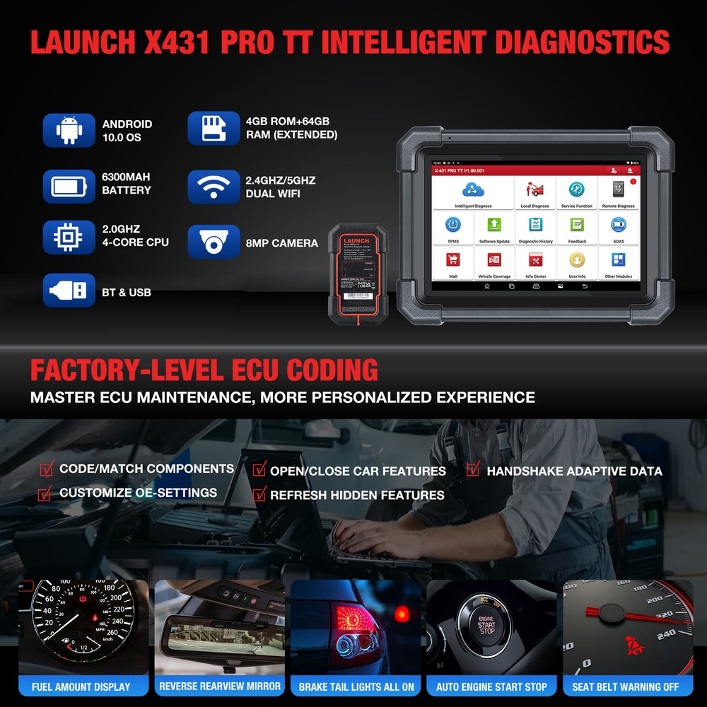 2024 LAUNCH X431 PRO TT Bidirectional Key Coding OBD Scanner Car Diagnostic Tool