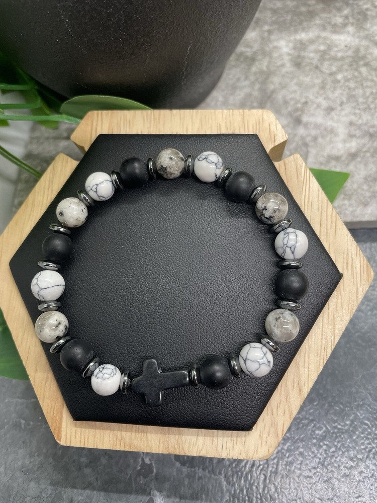 Handmade Beaded Stone Stackable 7” Plus Stretch Bracelet New Cross B3264