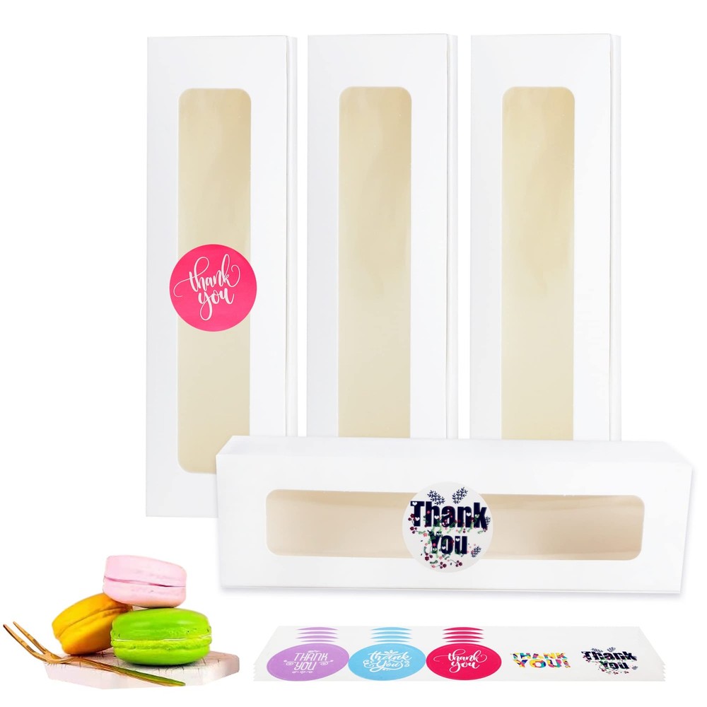 30 Pack Macaron Boxes with Window White Pastry Packaging Container for 6 Bake...